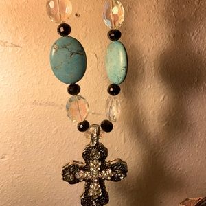 Turquoise beaded cross necklace